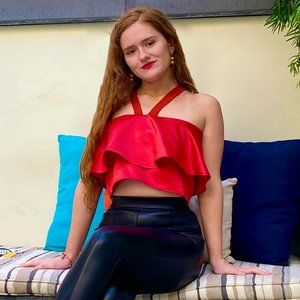 Red Satin Peplum Top